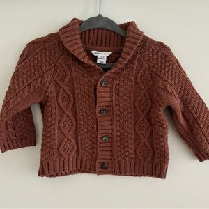 Janie and Jack BABY CABLE KNIT SHAWL COLLAR CARDIGAN 0-3 months Brown